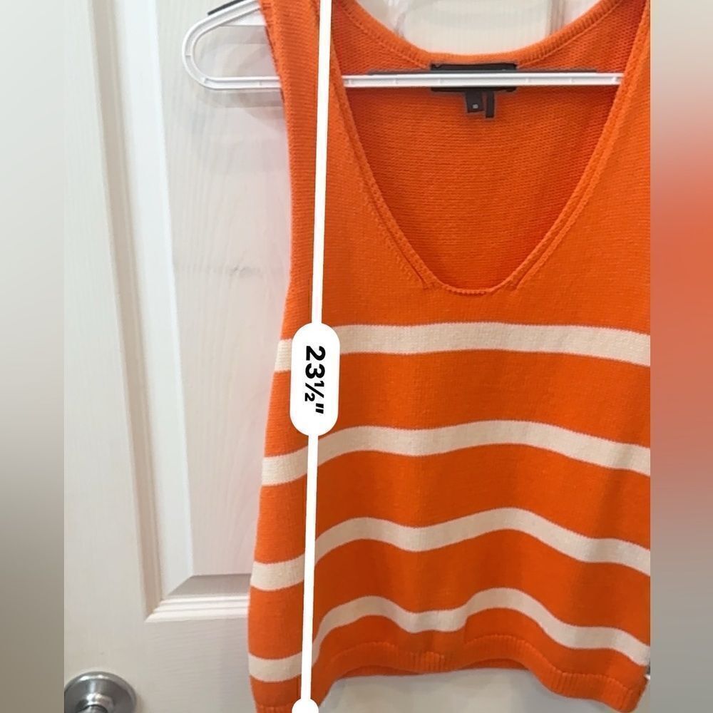 DKNY Y2K 100% cotton oversized Orange with white striped sweater tank top- XS - Picture 10 of 11